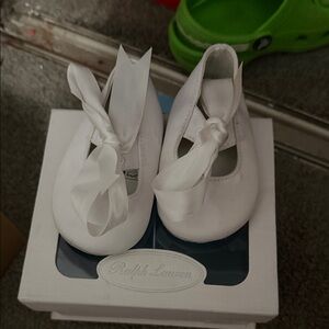 Ralph Lauren White Satin Ribbon Baby Mary Jane Shoes
